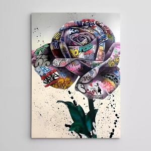 Tablou decorativ model trandafir canvas, 50x70 cm, panza/lemn, multicolor - Verificat A · Re-Bloom - Img 2