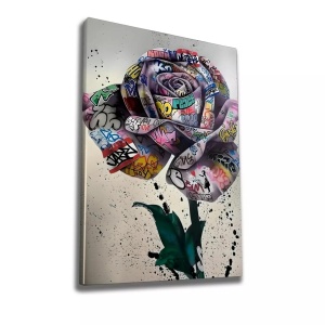 Tablou decorativ model trandafir canvas, 50x70 cm, panza/lemn, multicolor - Verificat A · Re-Bloom - Img 1