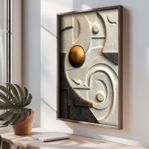 Tablou decorativ Re-Bloom, lemn masiv/MDF, alb/maro/auriu, 35 x 47 x 2 cm - Img 3