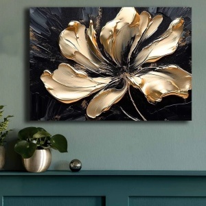 Tablou decorativ Re-Bloom, lemn/panza, negru/auriu, 70 x 100 cm - Img 3