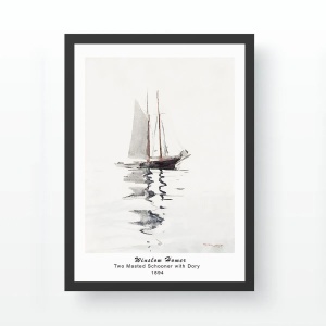 Tablou decorativ Re-Bloom, model barca pe apa, lemn, gri/negru, 35 x 45 cm