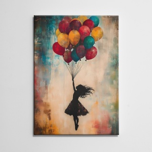 Tablou decorativ Re-Bloom, model fetita cu baloane, panza/lemn, multicolor, 50 x 70 cm - Img 2
