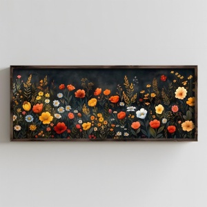 Tablou decorativ Re-Bloom, model floral, lemn masiv/MDF, multicolor, 40 x 100 x 3,5 cm