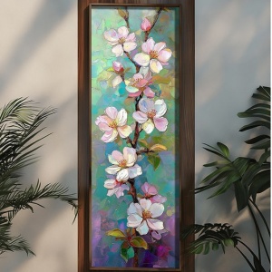 Tablou decorativ Re-Bloom, model floral, MDF/lemn masiv, multicolor, 40 x 120 x 3,5 cm - Img 4