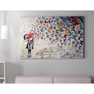 Tablou decorativ Re-Bloom, model fluturi, lemn/panza, multicolor, 50 x 70 cm - Img 3