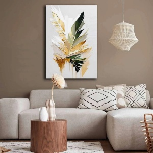 Tablou decorativ Re-Bloom, model frunza, panza/lemn, multicolor, 70 x 100 cm - Img 4