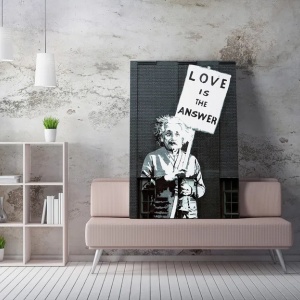 Tablou decorativ Re-Bloom, model "Love is the answer", lemn/panza, negru/alb, 70 x 100 cm - Img 2