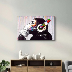 Tablou decorativ Re-Bloom, model maimuta, sticla securizata, multicolor, 110 x 70 cm - Img 4