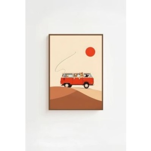 Tablou decorativ Re-Bloom, model masina, lemn masiv/MDF, bej/rosu/nisipiu, 33 x 48 cm