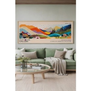 Tablou decorativ Re-Bloom, model peisaj, MDF/lemn masiv, multicolor, 50 x 120 cm - Img 2