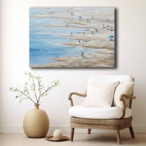 Tablou decorativ Re-Bloom, model plaja/marea, panza/lemn, multicolor, 70 x 100 cm - Img 4
