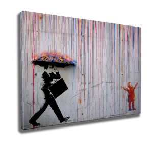 Tablou decorativ Re-Bloom, model Ploaie colorata, panza/lemn, multicolor, 70 x 100 cm