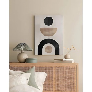 Tablou decorativ Re-Bloom, panza/lemn, alb/negru/bej, 40 x 60 cm - Img 1