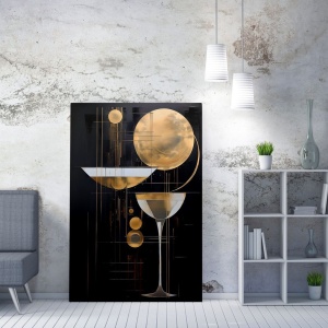 Tablou decorativ Re-Bloom, panza/lemn, negru/auriu, 50 x 70 cm - Img 3