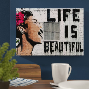 Tablou Life is Beautiful, panza, alb/negru, 50 x 76 cm - Img 4