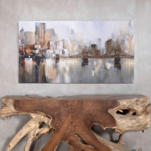Tablou New York, panza, gri/maro, 69 x 3,5 x 130 cm - Img 3