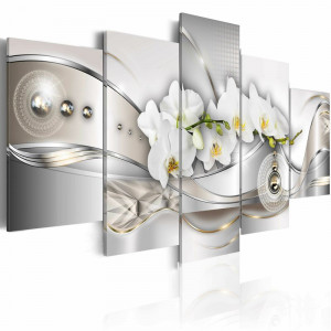 Tablou piese multiple 'Pearl Dance of Orchids', 50cm H x 100cm W x 1.4cm D