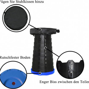 Taburet pliabil telescopic Kapler, polipropilena, negru/albastru, 25 x 45 cm