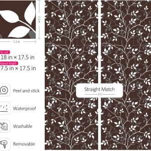 Tapet ReWallpaper, model floral, vinil, alb/gri/negru, 44,5 x 300 cm