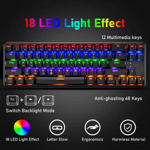 Tastatura mecanica Wireless pentru gaming UrChoiceLtd, LED, RGB, plastic, negru, 35,5 x 11 x 3,5 cm - Img 3