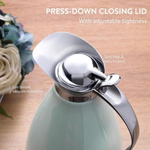 Termos tip Carafa, Pykal, Otel inoxidabil, Pereti dubli izolati in vid 24h, 2 L, Perie de curatare, Verde, Resigilat, Grad A - Img 3