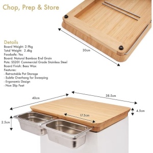 Tocator din Lemn Natural de Bambus, Orient, 2 Recipiente de Detasabile din Otel Inoxidabil, 38.5 x 30 cm, Resigilat, Grad A - Img 3