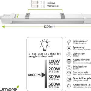 Tub neon LED Lumare, aluminiu, alb, 120 x 4,5 cm, 40W