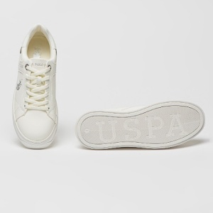 U.S. Polo Assn., Pantofi sport din piele ecologica cu logo, Alb murdar, Argintiu, 38, Resigilat, Grad A - Img 4