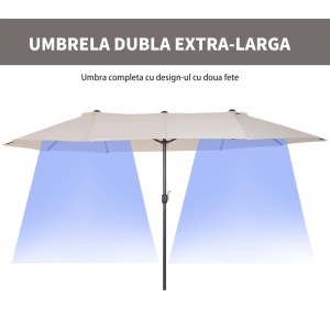 Umbrela de gradina impermeabila anti-UV, otel/poliester/ABS, 460x270x240 cm, tub Ø48mm, 12.5kg, bej - Verificat A · Re-Bloom - Img 6