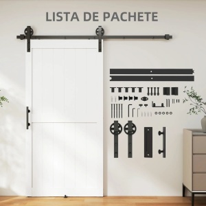 Usa glisanta stil rustic, MDF/pin/otel carbon, panou 106.6x3.5x213.4 cm, sina 213.4cm, maner inclus, 2 ghidaje podea, alb/negru - Verificat A · Re-Bloom - Img 5