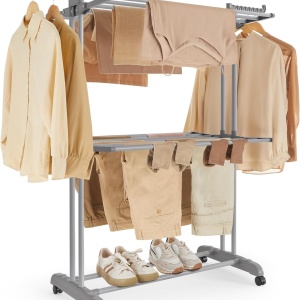 Uscator de rufe Songmics, pliabil, plastic/otel inoxidabil, gri, 76 x 49 x 148 cm