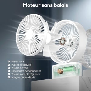 Ventilator de birou cu baterie Ainseala, ABS, alb, 2000 mAh, 3,5 W, 17,1 x 22,8 x 7,2 cm