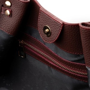 Vince Camuto geanta tote piele ecologica, 27x52x13 cm, inchidere capse, detalii aurii, logo, visiniu - Verificat A · Re-Bloom - Img 5