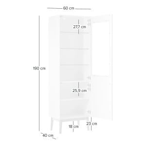 Vitrina LINDHOLM, MDF/ lemn stejar, Alb/Natur, 60 x 40 x 190 cm