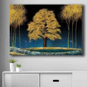 Wallxpert tablou decorativ canvas, 70x100 cm, panza 100% grosime 2.8mm, cadru lemn pin 100% grosime 22mm, albastru/albastru marin/auriu/maro - Verificat A · Re-Bloom - Img 5