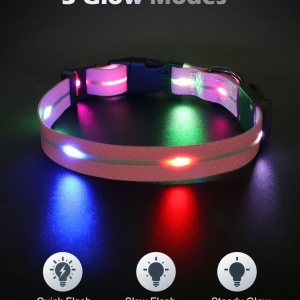 Zgarda reflectorizanta pentru caine Joytale, LED, nailon, roz/negru, marimea L
