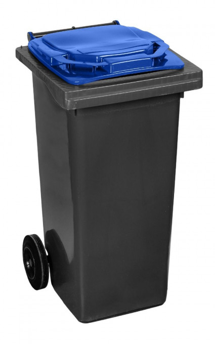 Pubela mobila din plastic 120 l, Capac Albastru
