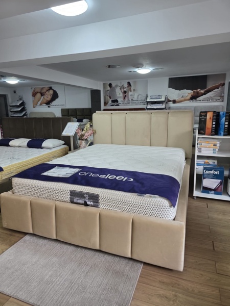 Pat tapitat Elegance - Somiera rabatabila si lada de depozitare incluse - Img 3