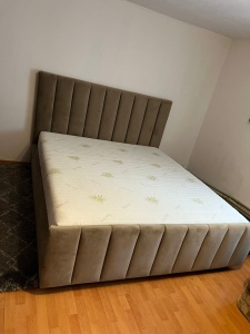 Pat tapitat Ely PLUS - Somiera rabatabila si lada de depozitare incluse! - Img 3