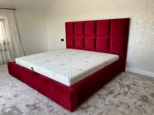 Pat tapitat Quadro - Somiera rabatabila si lada de depozitare incluse - Img 4