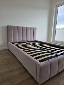 Pat tapitat Abra - Somiera rabatabila si lada de depozitare incluse - Img 5