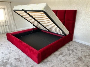Pat tapitat Quadro - Somiera rabatabila si lada de depozitare incluse