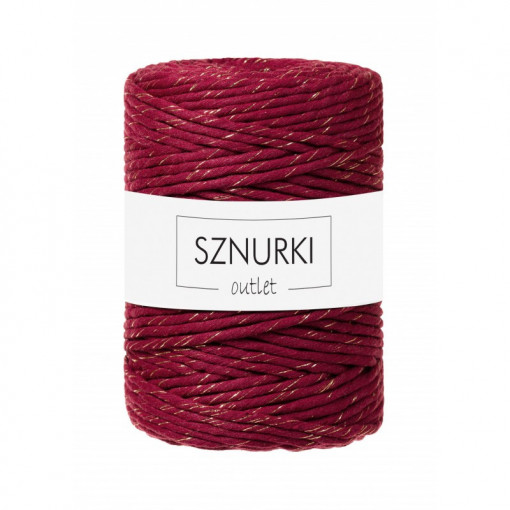 Red wine twisted cord with a gold thread 5mm 100m / 660g