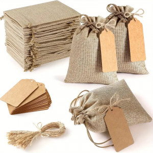 Săculeți din pânză cu șnur și etichetă - 15x10cm - set 5 bucăți