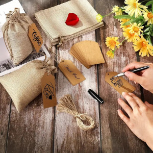 Săculeți din pânză cu șnur și etichetă - 15x10cm - set 5 bucăți