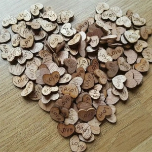 Inimioare din lemn - Love - 20x13mm - set 50 buc