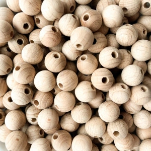 Set 25 Bile din lemn - 15mm cu gaură 4mm