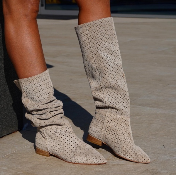 Cizme Kaily Tall Perforated Cream