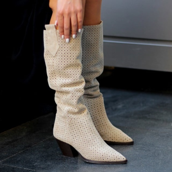 Cizme Kira Perforated Cream