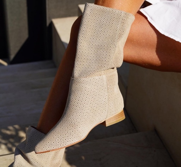 Cizme Kaily Short Perforated Cream
